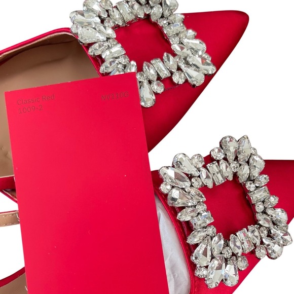 New Day Annette Satin Slingback Heel Shoes with Memory Foam Insoles Red Size 9.5 - Picture 2 of 11